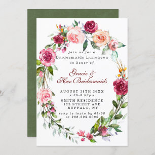 Pink Burgundy Floral Bridesmaids Luncheon Invites