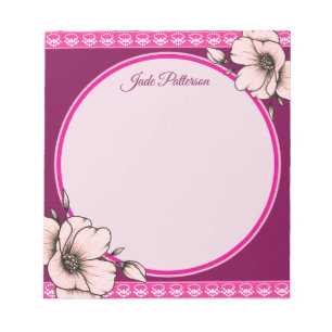 Pink & Burgundy Floral Circle Frame Name Template  Notepad