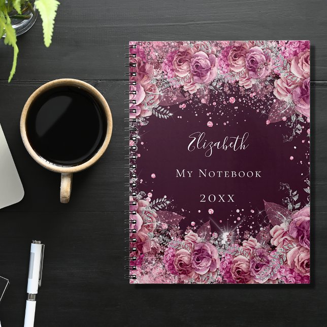 Pink burgundy floral glitter dust name  notebook (Creator Uploaded)