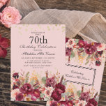 Pink Burgundy Floral Gold Glitter 70th Birthday Invitation<br><div class="desc">Elegant pink and burgundy watercolor floral and greenery 70th birthday party invitation with gold glitter. Contact me for assistance with customization or to request additional matching or coordinating Zazzle products for your celebration.</div>