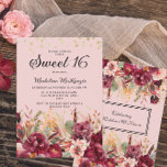 Pink Burgundy Floral Gold Glitter Sweet 16 Invitation<br><div class="desc">Elegant pink and burgundy watercolor floral and greenery Sweet 16 birthday party invitation with gold glitter. Contact me for assistance with customization or to request additional matching or coordinating Zazzle products for your celebration.</div>