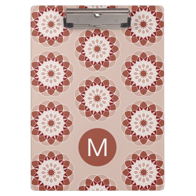 Pink Burgundy Floral Mandala Pattern Monogram Clipboard (Front)