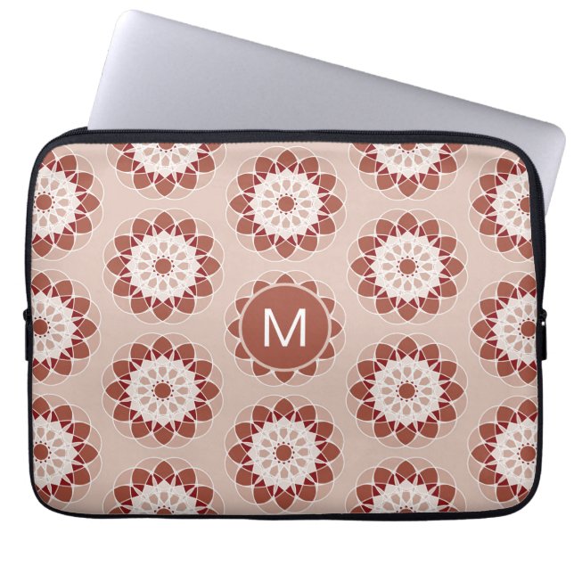 Pink Burgundy Floral Mandala Pattern Monogram Laptop Sleeve (Front)