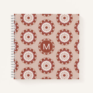 Pink Burgundy Floral Mandala Pattern Monogram Notebook