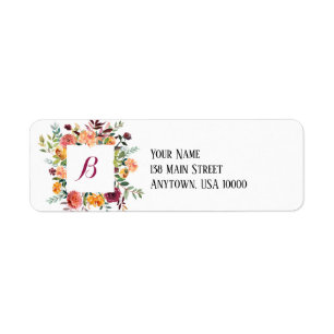 Pink & Burgundy Floral Monogram Address Label