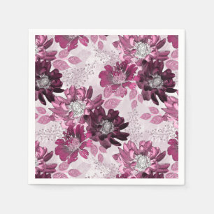 Pink, burgundy flowers on dusty pink napkin
