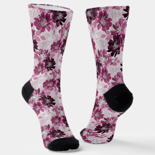 Pink, burgundy flowers on dusty pink socks