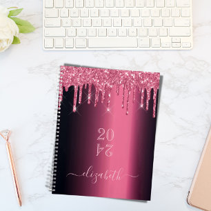 Pink burgundy glitter drips 2026 planner