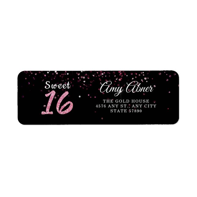 Pink Burgundy Glitter Sweet 16 Return Address (Front)