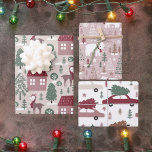 Pink Burgundy Green Christmas  Wrapping Paper Sheet<br><div class="desc">Enjoy gift giving with this Pink Burgundy Green Christmas Wrapping Paper Sheets featuring bears,  reindeers,  christmas trees,  stars and houses. And Happy Holidays!</div>