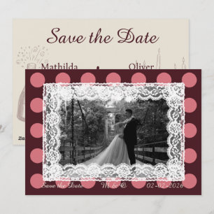 Pink &Burgundy Polka Dot Vintage Lace Invitation
