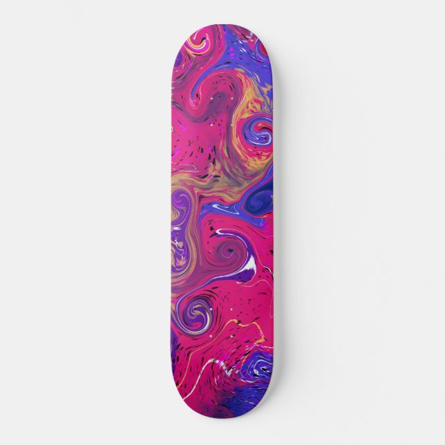Pink, Burgundy, Purple Swirled Marble Fluid Art   Skateboard (Front)