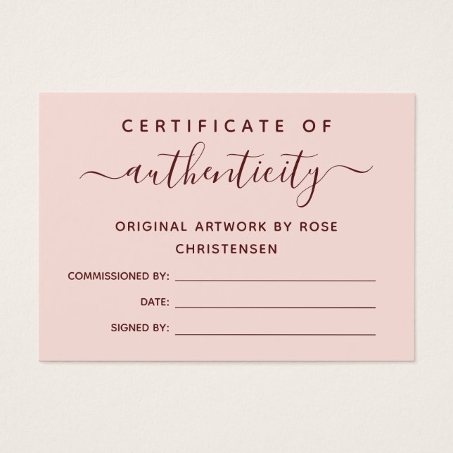 Pink Burgundy Script Certificate of Authenticity (Front)