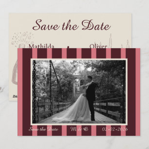 Pink &Burgundy Thin Stripe Invitation