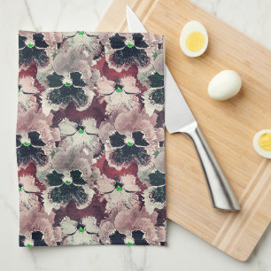 Pink, burgundy watercolor flowers kitchen towel