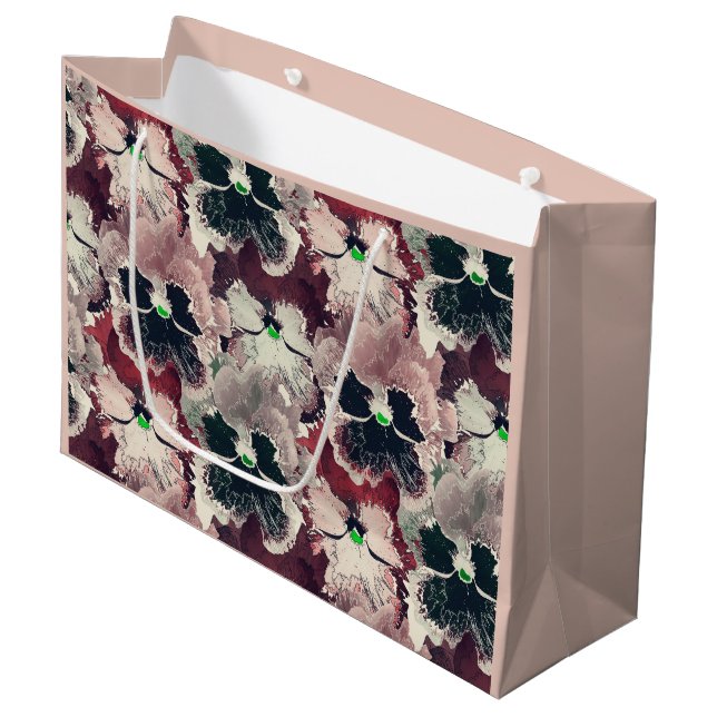 Pink, burgundy watercolor flowers  large gift bag (Front Angled)