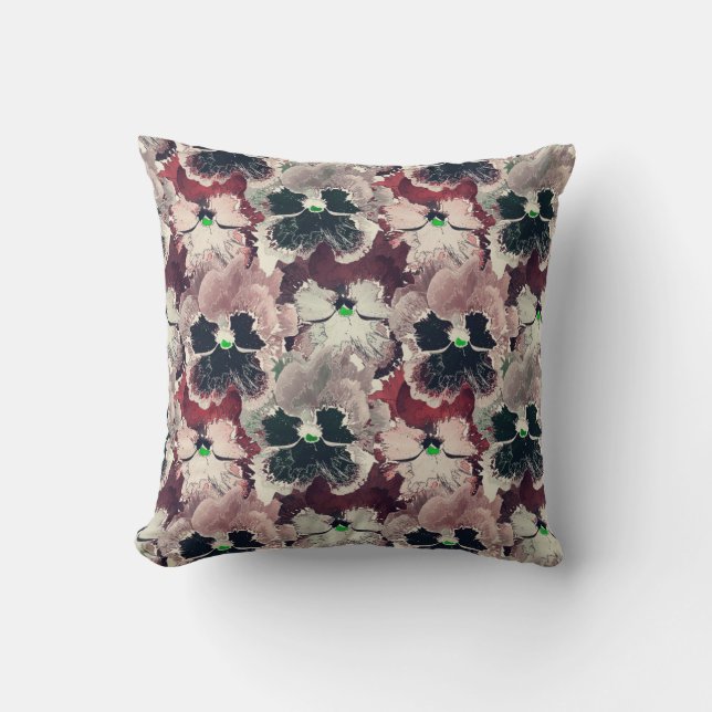 Pink, burgundy watercolor flowers  throw pillow (Front)