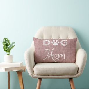 Pink Burlap Chien Maman Lumbar Coussin