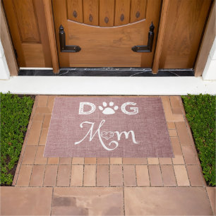 Pink Burlap Dog Mom Door Mat