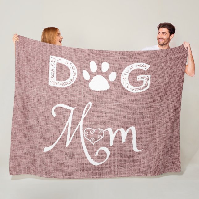 Pink Burlap Dog Mom Fleece Blanket (In Situ)