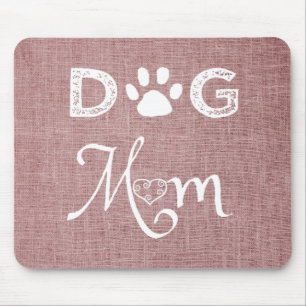Pink Burlap Dog Mom Mouse Pad