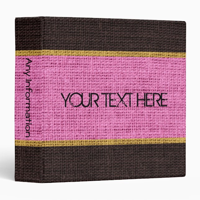 Pink Burlap Linen Rustic Jute Binder (Front/Spine)