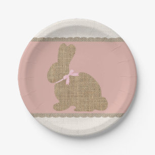 Pink & Burlap Rustic Bunny Easter Baby Shower Paper Plate