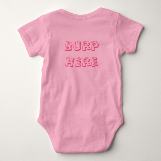 Pink "Burp Here" Baby Bodysuit (Back)