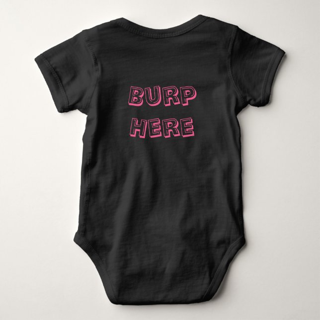 Pink "Burp Here" Baby Bodysuit (Back)