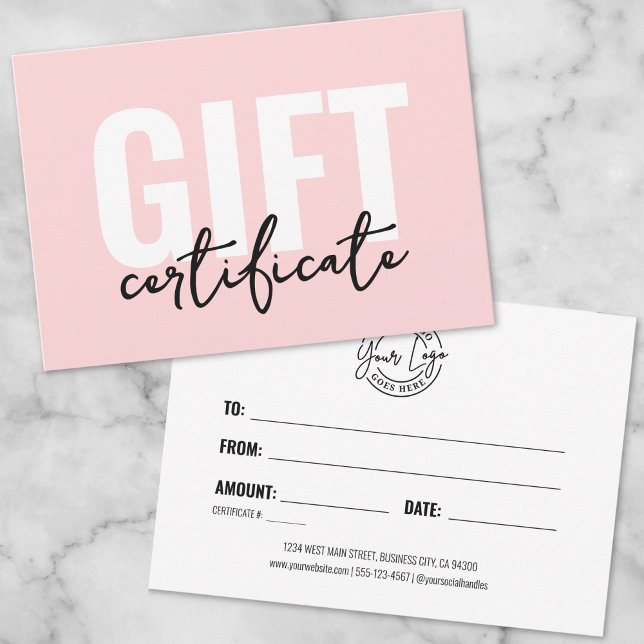 Pink Business Gift Certificate Invitation (Your Logo Pink Minimal Business Gift Certificate Invitation)