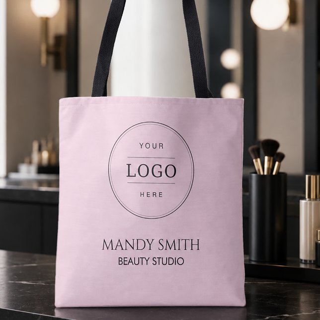 Pink Business Logo Tote Bag (Add your logo and custom text to this modern pink and black tote bag. )