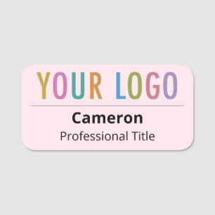 Pink Business Name Tag Custom Logo Rounded Corners
