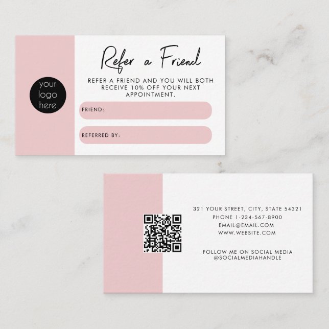 Pink Business Référer Une Carte De Fidélité À Un A (Devant / Derrière)