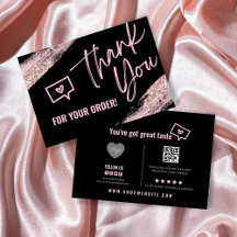 PINK BUSINESS THANK YOU CARD Rose Gold Glitter