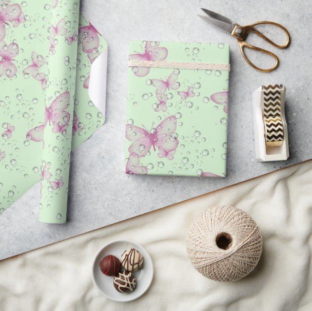 Pink Butterflies and Bubbles Wrapping Paper (Crafts)
