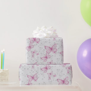 Pink Butterflies and Bubbles Wrapping Paper