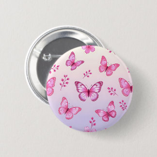 Pink butterflies and flowers pattern 2 inch round button