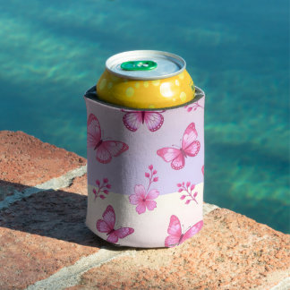 Pink butterflies and flowers pattern can cooler