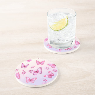 Pink butterflies and flowers pattern coaster