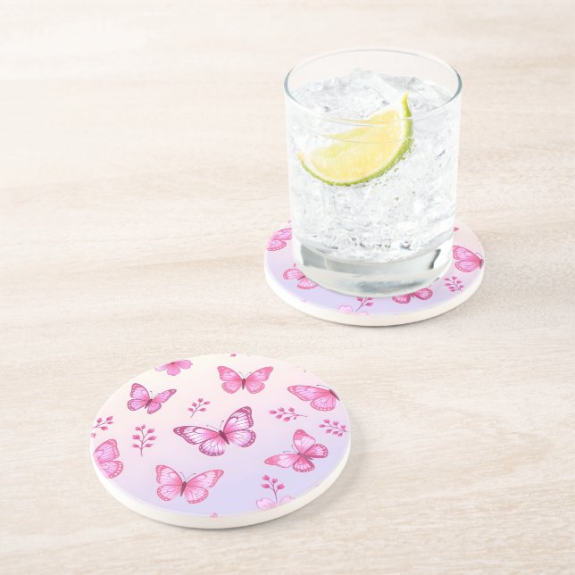 Pink butterflies and flowers pattern coaster (Side)