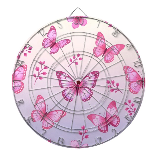 Pink butterflies and flowers pattern dartboard (Front)