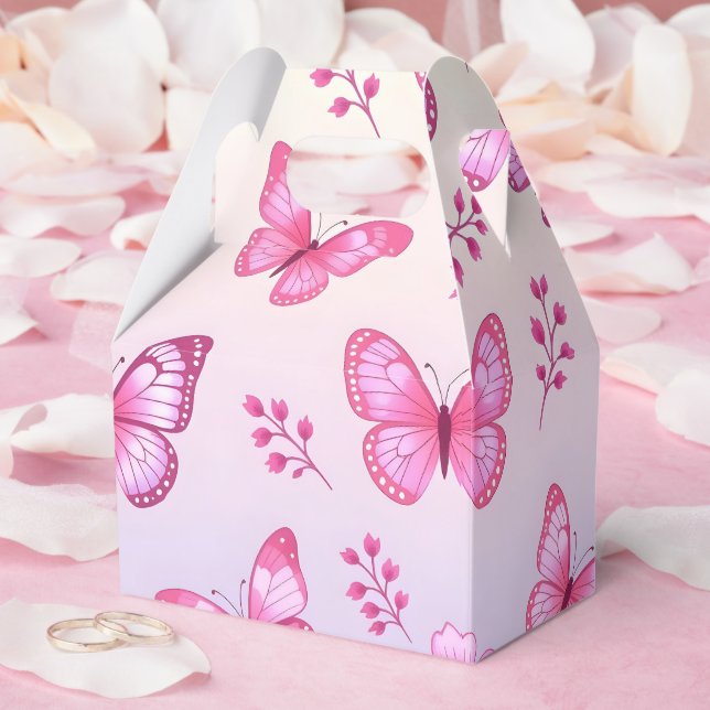 Pink butterflies and flowers pattern favor box (Wedding)