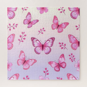 Pink butterflies and flowers pattern jigsaw puzzle
