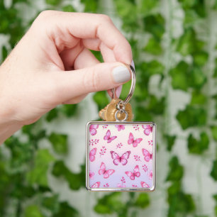 Pink butterflies and flowers pattern keychain