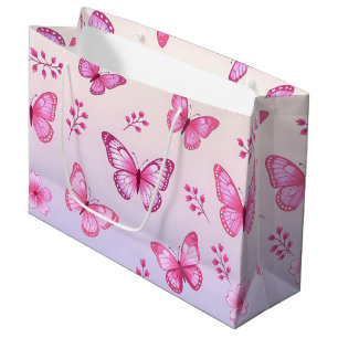 Pink butterflies and flowers pattern large gift bag