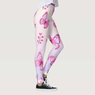 Pink butterflies and flowers pattern leggings