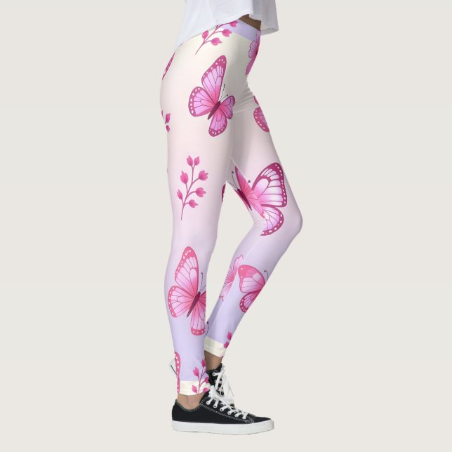 Pink butterflies and flowers pattern leggings (Right)