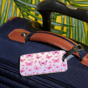 Pink butterflies and flowers pattern luggage tag