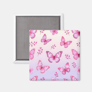 Pink butterflies and flowers pattern magnet