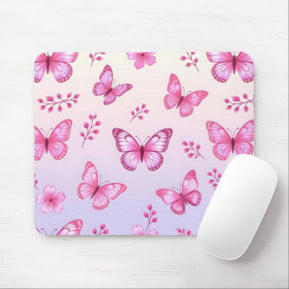 Pink butterflies and flowers pattern mouse pad